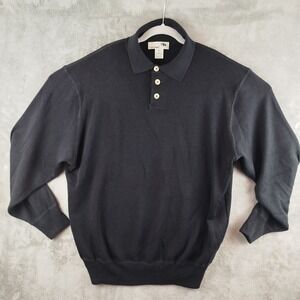 I Levrieri Henley Sweater Black 100% Merino Wool‎ Mens XL Stretch Made in Italy